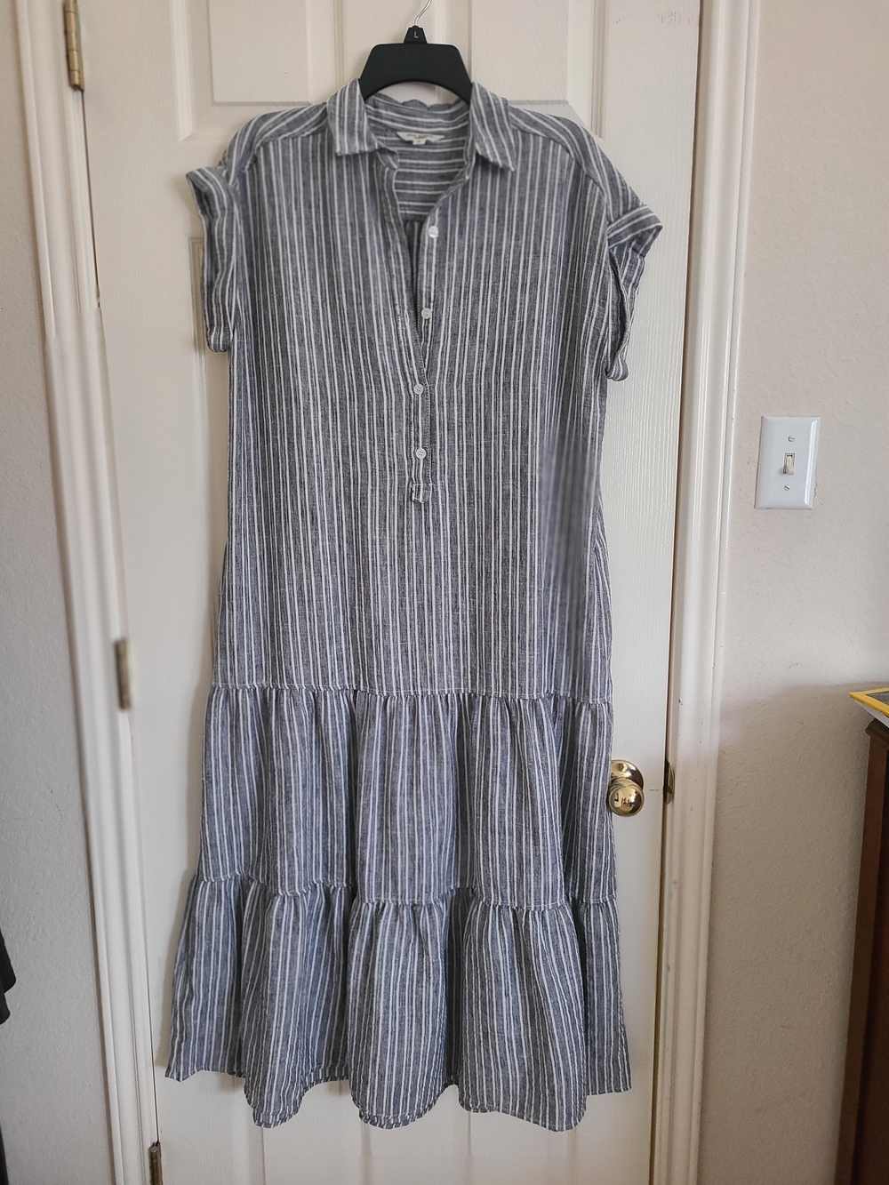 Max Studio Gray & White Striped Tiered Maxi Dress